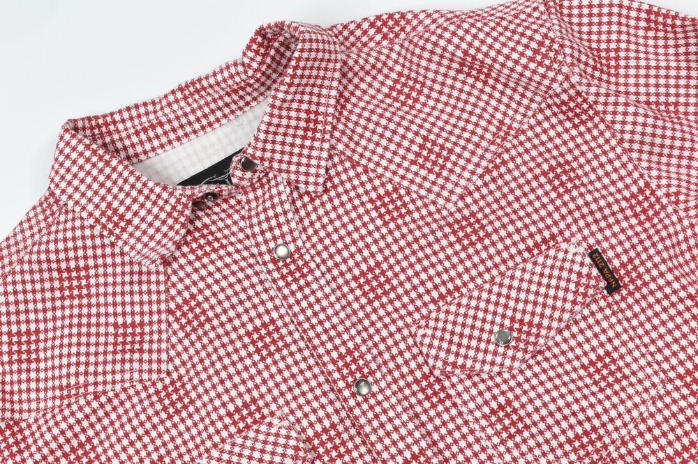 Cody James FR Geo Print Long Sleeve Work Shirt Mens Medium Red Pearl-Snap